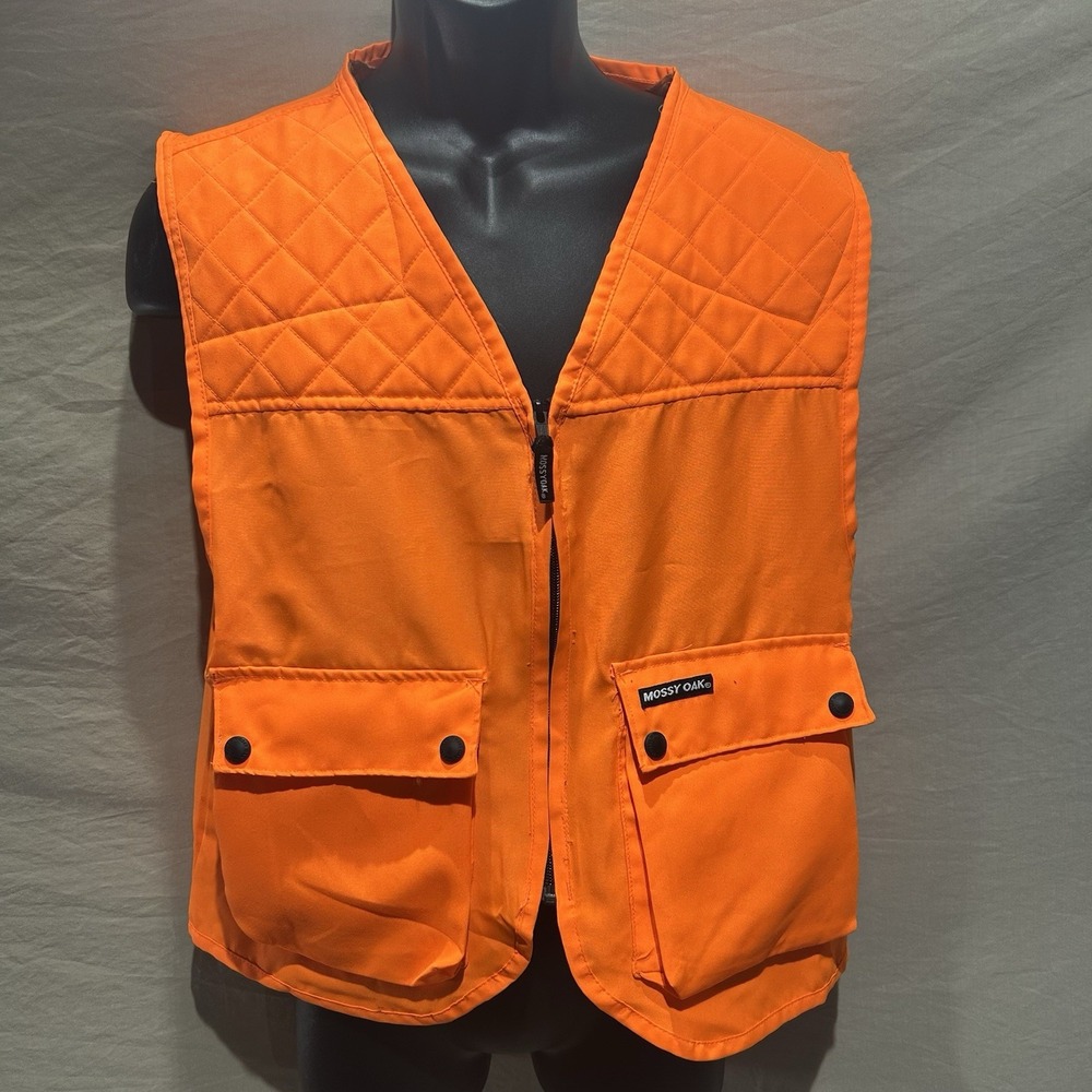 Mossy Oak Youth 14/16 Blaze Orange Hunting Vest Pockets Deer Bird Quilted